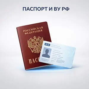 Документы: паспорт и водительское удостоверение (РФ)